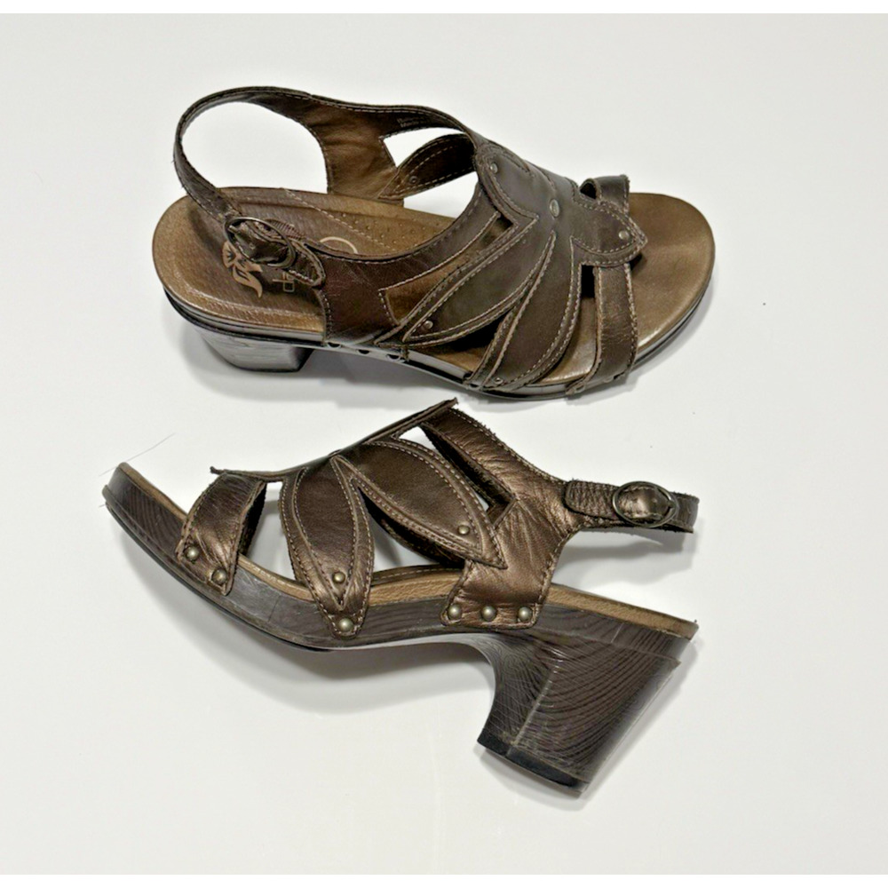 Dansko Nina Bronze Brown Metallic Floral Leather Slingback Platform Sandals 38